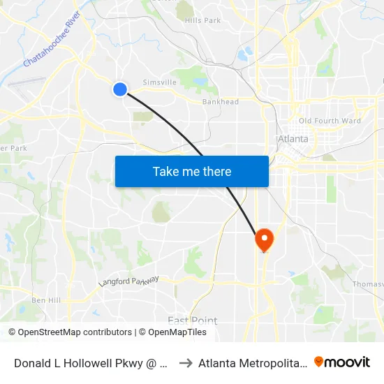 Donald L Hollowell Pkwy @ Hamilton E Holmes Dr to Atlanta Metropolitan State College map