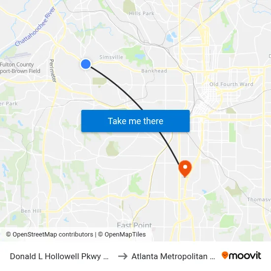 Donald L Hollowell Pkwy @ Regina Dr NW to Atlanta Metropolitan State College map