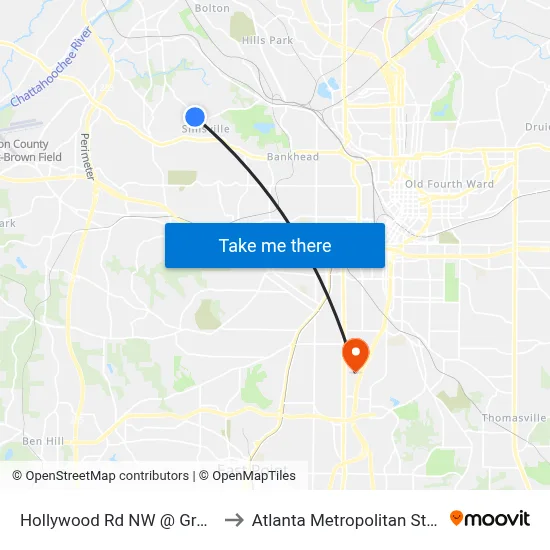 Hollywood Rd NW @ Grand Ave NW to Atlanta Metropolitan State College map