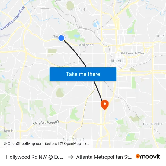 Hollywood Rd NW @ Eugenia Pl NW to Atlanta Metropolitan State College map
