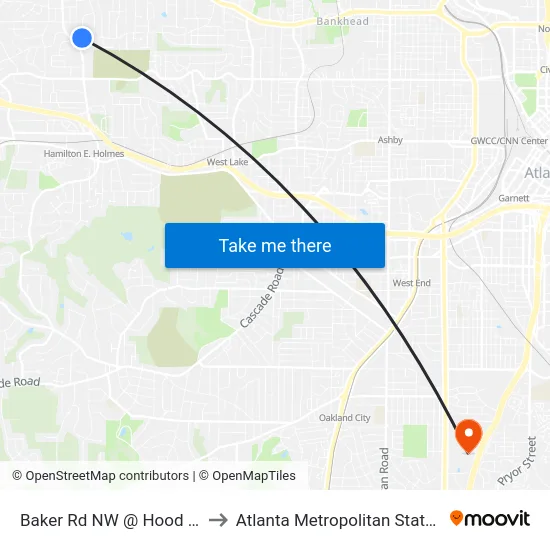 Baker Rd NW @ Hood Ave NW to Atlanta Metropolitan State College map