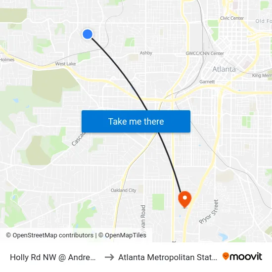 Holly Rd NW @ Andrews St NW to Atlanta Metropolitan State College map