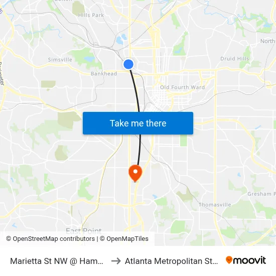 Marietta St NW @ Hampton St NW to Atlanta Metropolitan State College map
