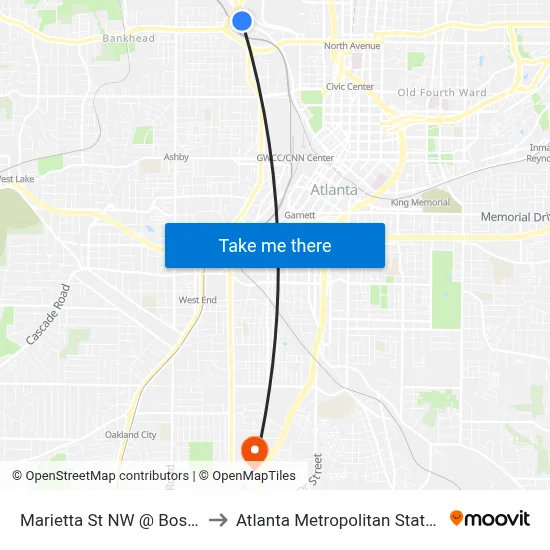 Marietta St NW @ Boss St NW to Atlanta Metropolitan State College map