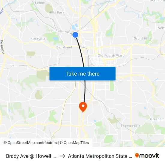 Brady Ave @ Howell Mill Rd to Atlanta Metropolitan State College map