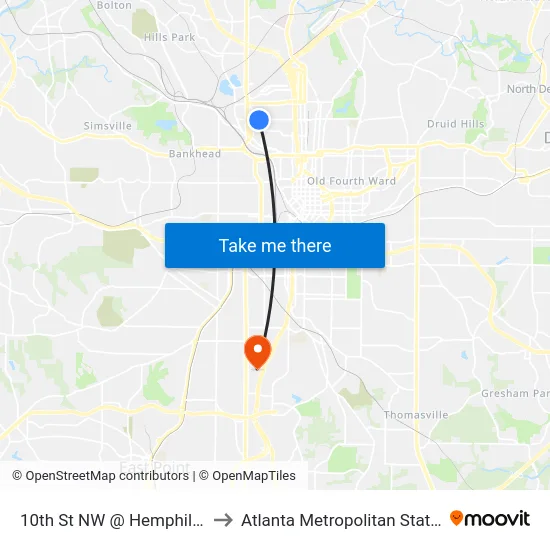 10th St NW @ Hemphill Ave NW to Atlanta Metropolitan State College map