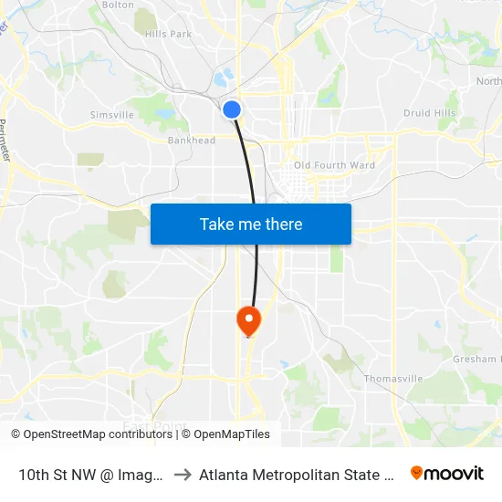 10th St NW @ Image Ave to Atlanta Metropolitan State College map