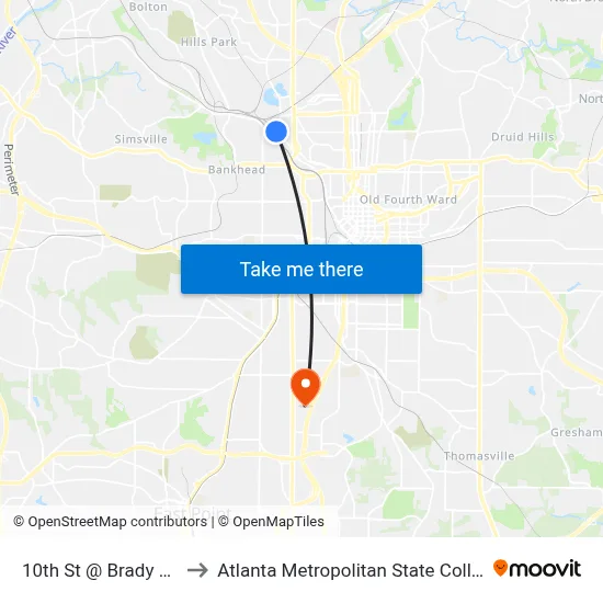 10th St @ Brady Ave to Atlanta Metropolitan State College map