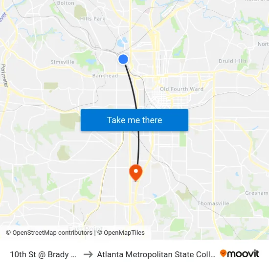 10th St @ Brady Ave to Atlanta Metropolitan State College map