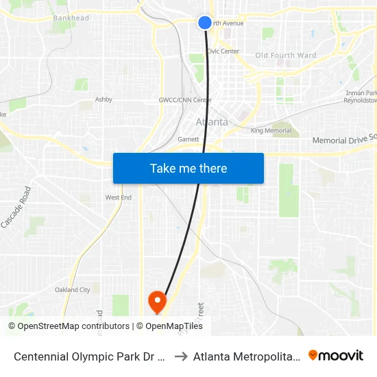 Centennial Olympic Park Dr NW @ North Ave NW to Atlanta Metropolitan State College map