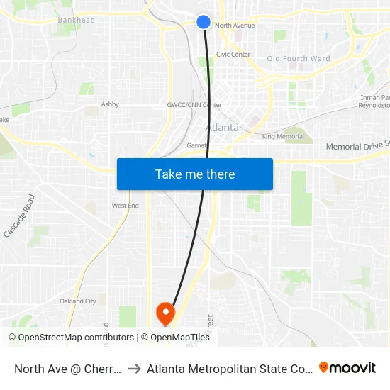 North Ave @ Cherry St to Atlanta Metropolitan State College map