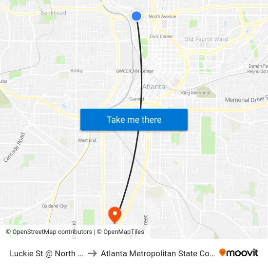 Luckie St @ North Ave to Atlanta Metropolitan State College map
