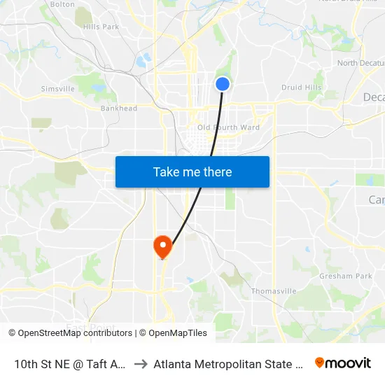 10th St NE @ Taft Ave NE to Atlanta Metropolitan State College map