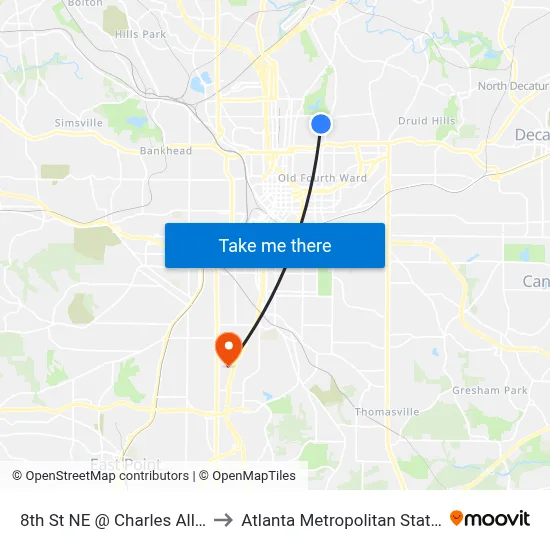 8th St NE @ Charles Allen Dr NE to Atlanta Metropolitan State College map