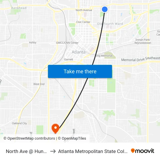 North Ave @ Hunt St to Atlanta Metropolitan State College map