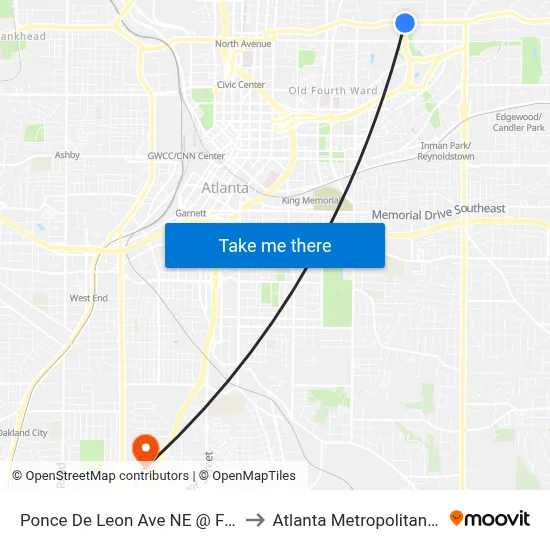 Ponce De Leon Ave NE @ Freedom Pkwy NE to Atlanta Metropolitan State College map