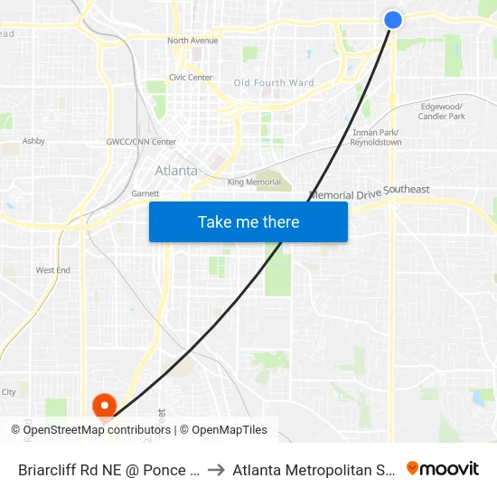 Briarcliff Rd NE @ Ponce De Leon Ave to Atlanta Metropolitan State College map