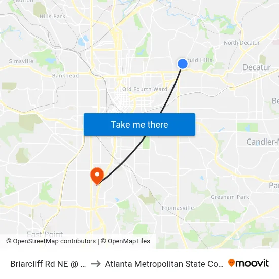 Briarcliff Rd NE @ 869 to Atlanta Metropolitan State College map