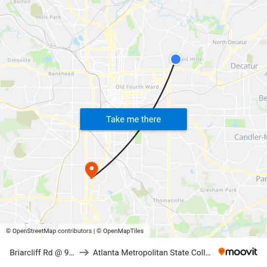 Briarcliff Rd @ 939 to Atlanta Metropolitan State College map
