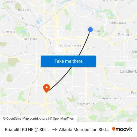 Briarcliff Rd NE @ Stillwood Dr to Atlanta Metropolitan State College map