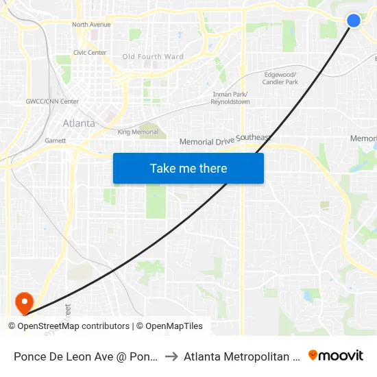 Ponce De Leon Ave @ Ponce De Leon Mnr to Atlanta Metropolitan State College map