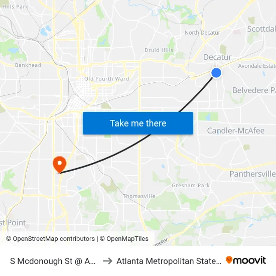 S Mcdonough St @ Ansley St to Atlanta Metropolitan State College map