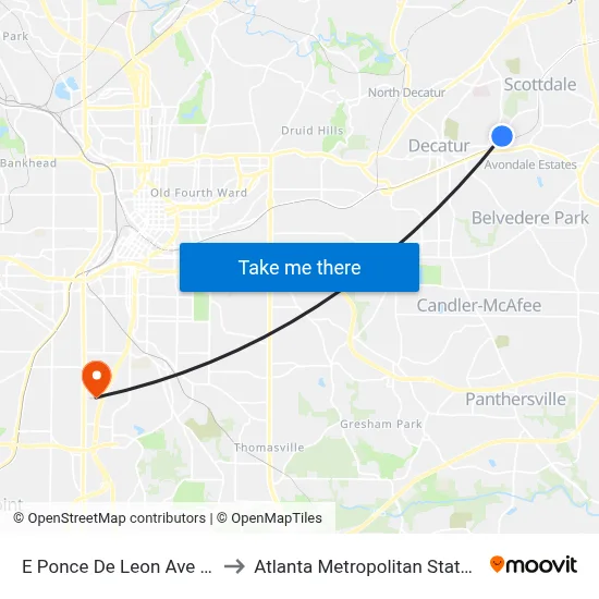 E Ponce De Leon Ave @ 2775 to Atlanta Metropolitan State College map