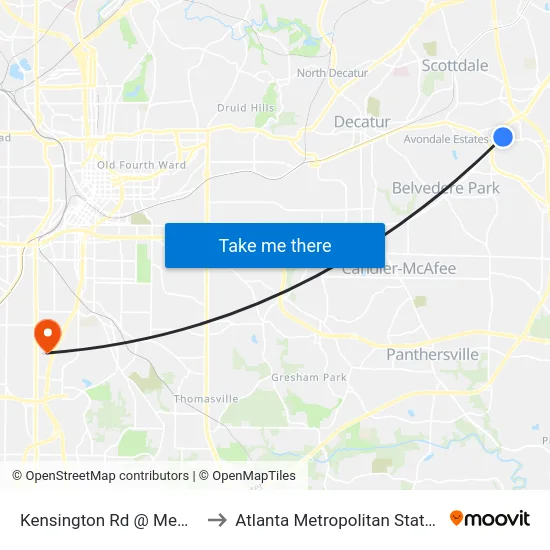 Kensington Rd @ Memorial Dr to Atlanta Metropolitan State College map