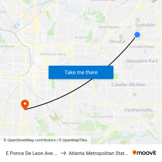 E Ponce De Leon Ave @ 2942 to Atlanta Metropolitan State College map