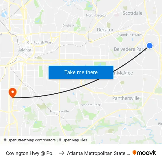 Covington Hwy @ Porter Rd to Atlanta Metropolitan State College map
