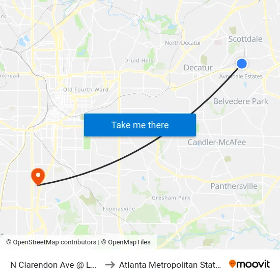 N Clarendon Ave @ Laredo Dr to Atlanta Metropolitan State College map