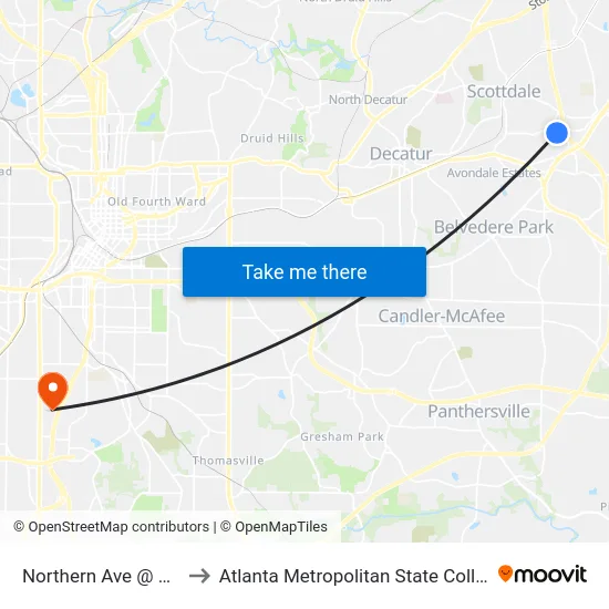 Northern Ave @ 280 to Atlanta Metropolitan State College map
