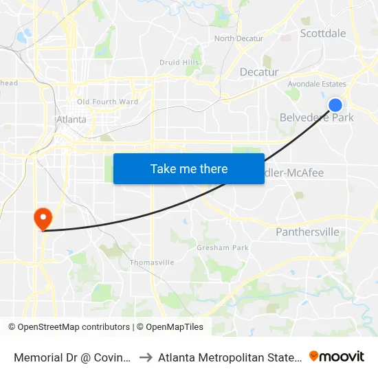 Memorial Dr @ Covington Dr to Atlanta Metropolitan State College map