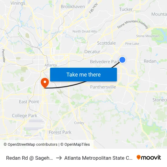 Redan Rd @ Sagehill Dr to Atlanta Metropolitan State College map