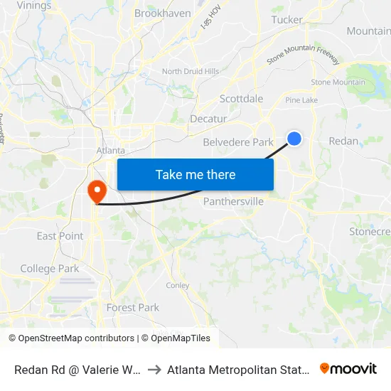 Redan Rd @ Valerie Woods Dr to Atlanta Metropolitan State College map
