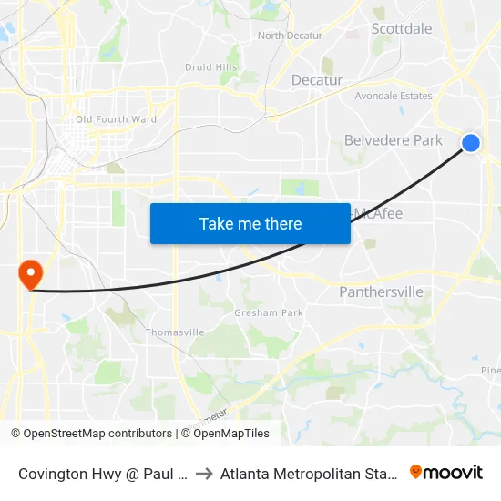 Covington Hwy @ Paul Edwin Dr to Atlanta Metropolitan State College map