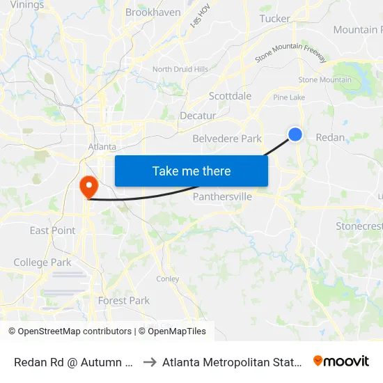 Redan Rd @ Autumn Crest Dr to Atlanta Metropolitan State College map
