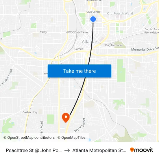 Peachtree St @ John Portman Blvd to Atlanta Metropolitan State College map