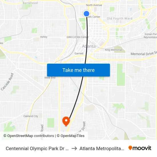 Centennial Olympic Park Dr NW @ Hunnicutt St to Atlanta Metropolitan State College map