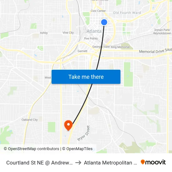 Courtland St NE @ Andrew Young Intl Blvd to Atlanta Metropolitan State College map