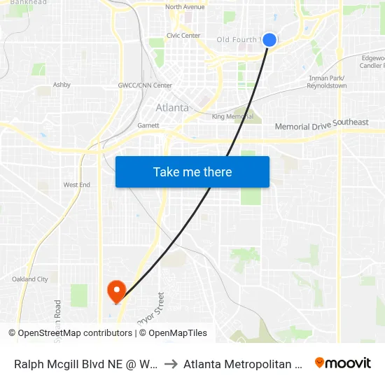 Ralph Mcgill Blvd NE @ Willoughby Way to Atlanta Metropolitan State College map