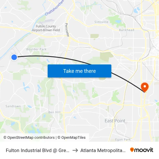 Fulton Industrial Blvd @ Great Southwest Pkwy to Atlanta Metropolitan State College map