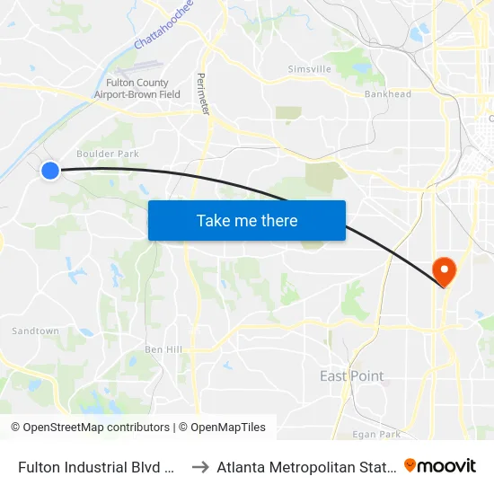 Fulton Industrial Blvd @ Selig Dr to Atlanta Metropolitan State College map