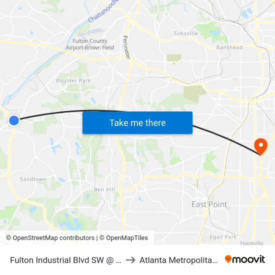 Fulton Industrial Blvd SW @ Bakers Ferry Rd (S) to Atlanta Metropolitan State College map