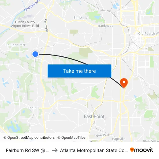 Fairburn Rd SW @ 405 to Atlanta Metropolitan State College map