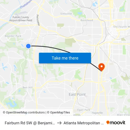 Fairburn Rd SW @ Benjamin E Mays Dr SW to Atlanta Metropolitan State College map