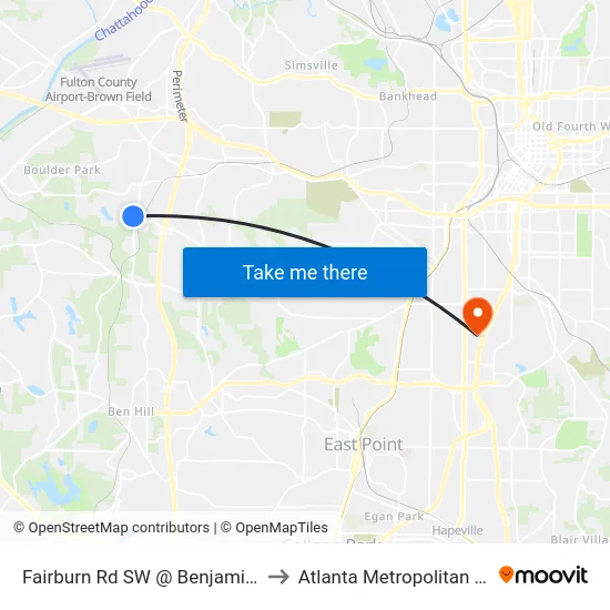 Fairburn Rd SW @ Benjamin E Mays Dr SW to Atlanta Metropolitan State College map