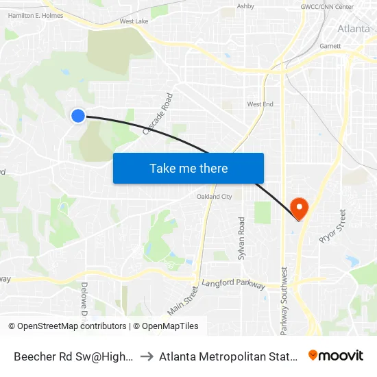 Beecher Rd Sw@Highview Rd to Atlanta Metropolitan State College map
