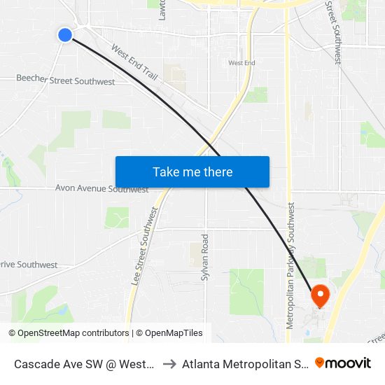 Cascade Ave SW @ Westwood Ave SW to Atlanta Metropolitan State College map