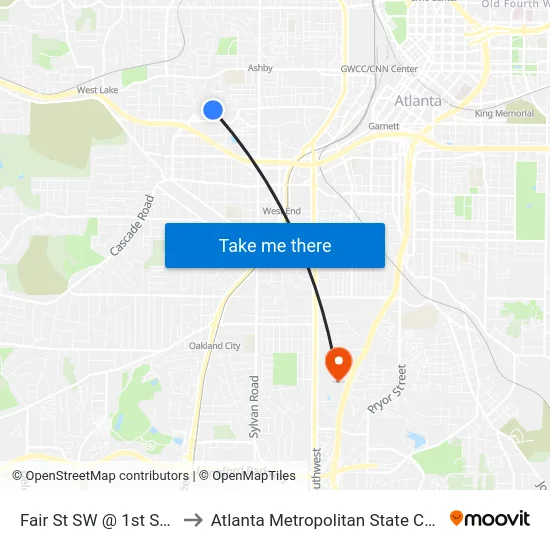 Fair St SW @ 1st St SW to Atlanta Metropolitan State College map